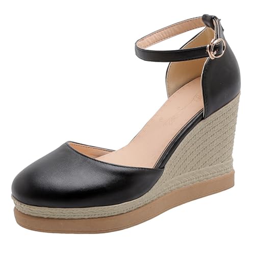 Espadrilles Keilabsatz Sandalen Damen Mit Plateau Geschlossene Spitze Knöchelriemen Weiß Jutestrick Sohle Für Sommerausflüge Und Tägliche Spaziergänge,Schwarz,38 EU Espadrilles Keilabsatz Sandalen Damen Mit Plateau Geschlossene Spitze Knöchelriemen Weiß Jutestrick Sohle Für Sommerausflüge Und Tägliche Spaziergänge,Schwarz,38 EU von MiaZane