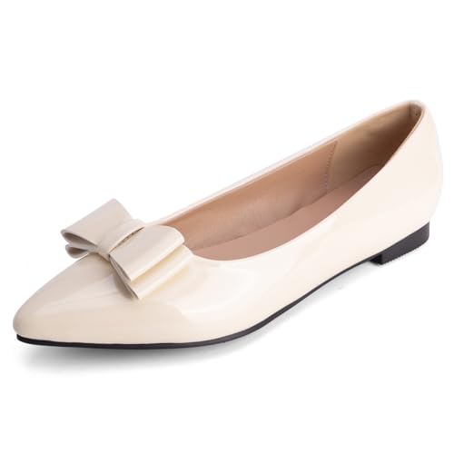 Flache Schuhe Damen Spitze Schlupf Ballettschuhe Lackleder Abendschuhe Niedriger Absatz Flache Öffnung Schuhe Schuhe Für Tägliches Tragen Und Büro Stil,Beige,46 EU von MiaZane