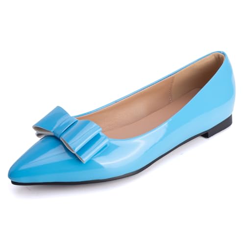 Flache Schuhe Damen Spitze Schlupf Ballettschuhe Lackleder Abendschuhe Niedriger Absatz Flache Öffnung Schuhe Schuhe Für Tägliches Tragen Und Büro Stil,Blau,36 EU von MiaZane