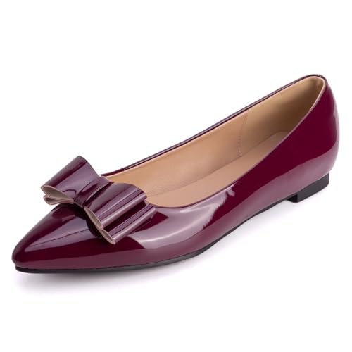 Flache Schuhe Damen Spitze Schlupf Ballettschuhe Lackleder Abendschuhe Niedriger Absatz Flache Öffnung Schuhe Schuhe Für Tägliches Tragen Und Büro Stil,Burgundy,49 EU von MiaZane
