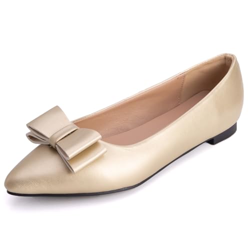 Flache Schuhe Damen Spitze Schlupf Ballettschuhe Lackleder Abendschuhe Niedriger Absatz Flache Öffnung Schuhe Schuhe Für Tägliches Tragen Und Büro Stil,Gold,43 EU von MiaZane