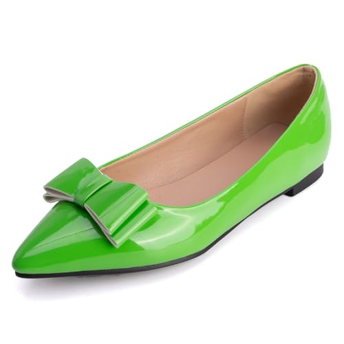 Flache Schuhe Damen Spitze Schlupf Ballettschuhe Lackleder Abendschuhe Niedriger Absatz Flache Öffnung Schuhe Schuhe Für Tägliches Tragen Und Büro Stil,Grün,41 EU von MiaZane