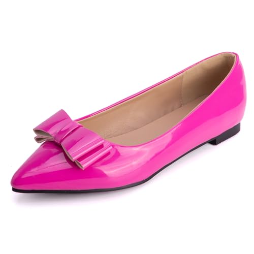 Flache Schuhe Damen Spitze Schlupf Ballettschuhe Lackleder Abendschuhe Niedriger Absatz Flache Öffnung Schuhe Schuhe Für Tägliches Tragen Und Büro Stil,Hot pink,35 EU von MiaZane