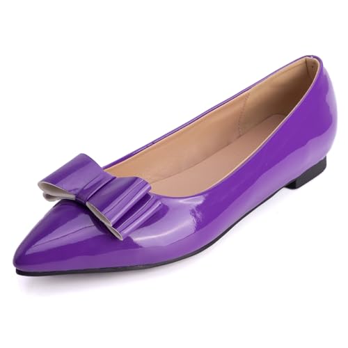 Flache Schuhe Damen Spitze Schlupf Ballettschuhe Lackleder Abendschuhe Niedriger Absatz Flache Öffnung Schuhe Schuhe Für Tägliches Tragen Und Büro Stil,Lila,45 EU von MiaZane