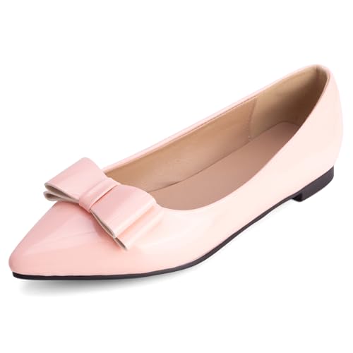 Flache Schuhe Damen Spitze Schlupf Ballettschuhe Lackleder Abendschuhe Niedriger Absatz Flache Öffnung Schuhe Schuhe Für Tägliches Tragen Und Büro Stil,Nude pink,48 EU von MiaZane