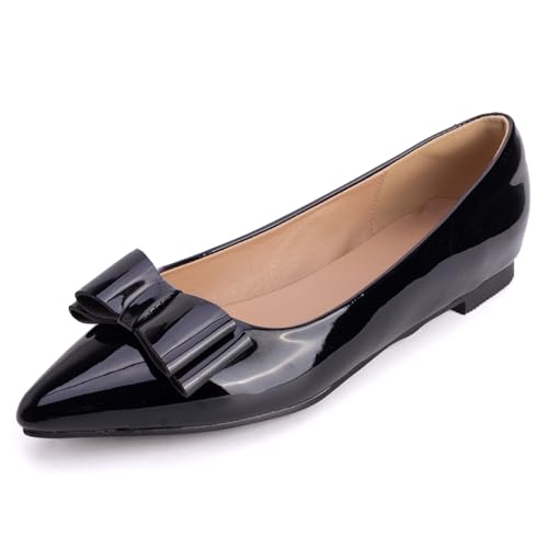 Flache Schuhe Damen Spitze Schlupf Ballettschuhe Lackleder Abendschuhe Niedriger Absatz Flache Öffnung Schuhe Schuhe Für Tägliches Tragen Und Büro Stil,Schwarz,47 EU von MiaZane