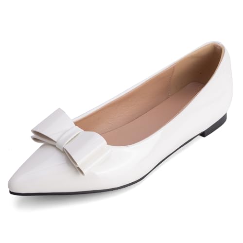 Flache Schuhe Damen Spitze Schlupf Ballettschuhe Lackleder Abendschuhe Niedriger Absatz Flache Öffnung Schuhe Schuhe Für Tägliches Tragen Und Büro Stil,Weiß,44 EU von MiaZane