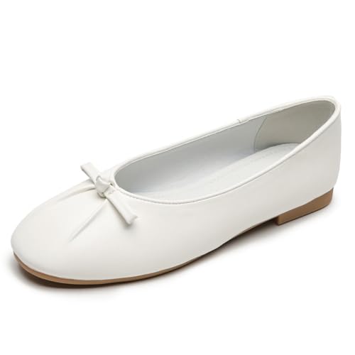 Klassische Ballettschuhe Damen Loafers Schleife Schlupfschuhe Rundspitze Für Tägliches Gehen & Frühlingspendeln Weiche Sohle Ultra Fiber,Apricot,39 EU von MiaZane