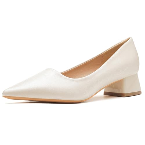 Klassische Pumps Damen Blockabsatz Spitze Zehen Modell Kleider Bequeme Niedriger Absatz Hochzeits-Schuh Für Büro Pendeln Und Vorstellungsgespräch Weiches Futter,Apricot(Heel:3cm),39 EU von MiaZane