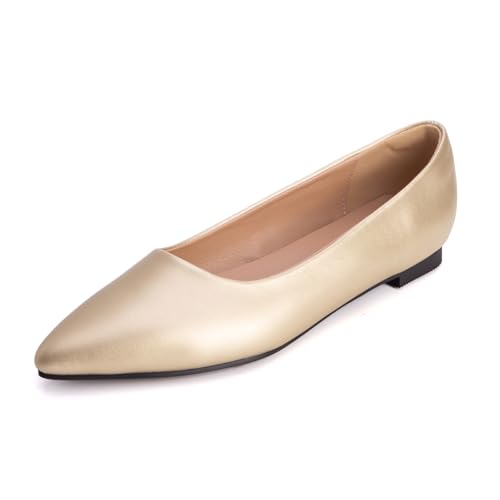 Klassische Pumps Damen Mit Spitzer Zehe Ballettschuhe Flacher Absatz Schlupfschuhe Court Shoes Aus Lackleder Für Büro Und Täglichen Tragen,Gold,43 EU von MiaZane