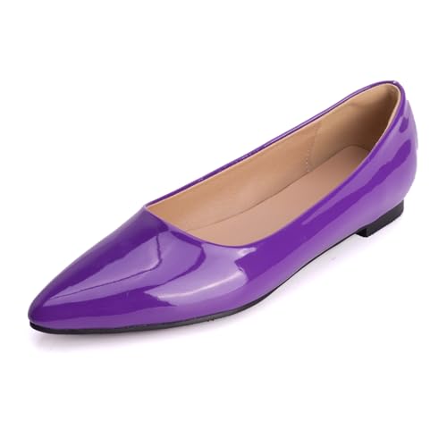 Klassische Pumps Damen Mit Spitzer Zehe Ballettschuhe Flacher Absatz Schlupfschuhe Court Shoes Aus Lackleder Für Büro Und Täglichen Tragen,Lila,47 EU von MiaZane
