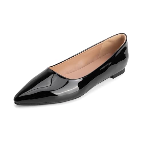 Klassische Pumps Damen Mit Spitzer Zehe Ballettschuhe Flacher Absatz Schlupfschuhe Court Shoes Aus Lackleder Für Büro Und Täglichen Tragen,Schwarz,41 EU von MiaZane