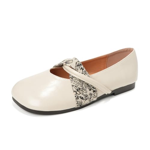Mary Jane Pumps Damen Ballerina Stilvolle Cremefarbene Lackleder Schuhe Mit Fußgewölbe Unterstützung Bequem Quadratische Zehe Ballerina Schuhe Für Casual Büro Arbeit,Almond,42 EU von MiaZane
