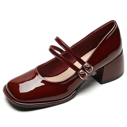 Mary Jane Schuhe Vintage Damen Einfach Riemchen Ballettschuhe Bequem Slip On Mit Gepolsterter Einlage Klassisches Retro Design Für Täglichen Casual, Burgundy,41 EU Mary Jane Schuhe Vintage Damen Einfach Riemchen Ballettschuhe Bequem Slip On Mit Gepolsterter Einlage Klassisches Retro Design Für Täglichen Casual, Burgundy,41 EU von MiaZane