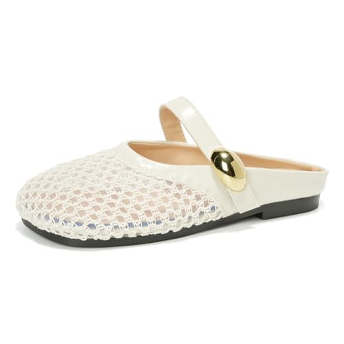 Mesh Mules Hausschuhe Damen Schlupf Sandalen Mit Flachem Absatz Weißes Spitzenmuster Und Goldener Knopf Gewebte Offene Spitze Bequeme Slides Für Täglichen,Almond,40 EU Mesh Mules Hausschuhe Damen Schlupf Sandalen Mit Flachem Absatz Weißes Spitzenmuster Und Goldener Knopf Gewebte Offene Spitze Bequeme Slides Für Täglichen,Almond,40 EU von MiaZane