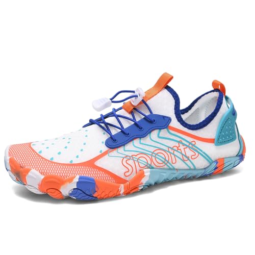 MiaZane Barfuß Wasserschuhe Damen Herren Schnelltrocknend Schnürung Schwimmen Strand Aqua Sneaker Wassergymnastik Trainingsschuhe Sport Tauchen Schuhe Für Surfen Laufen Fahren,Whiteblue,48 EU von MiaZane