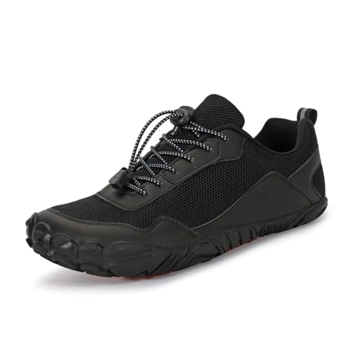 MiaZane Barfußschuhe Herren Minimalistische Trail Laufschuhe Leicht Trekking Atmungsaktiv Mesh rutschfest Outdoor Wasser Sneaker,Schwarz,38 EU von MiaZane