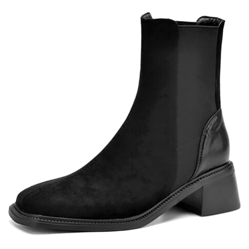 MiaZane Damen Chelsea Stiefeletten Knöchel Quadratischer Zeh Walking Wasserdicht Elastischer Chunky Absatz Profilsohle Slip On Stiefel Für Herbst & Winter Streetwear & Freizeit,Schwarz,41 EU von MiaZane