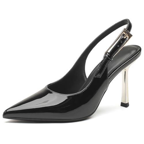 MiaZane Damen High Heel Schuhe Stiletto Lackleder Spitze Zehe Slingback Pumps Abend Beruf und Gerichtsschuhe für Hochzeitsempfang & Cocktail Party,Schwarz,37 EU von MiaZane