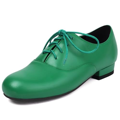 MiaZane Damen Klassische Oxford Flats Rundspitze Schnürschuhe Niedriger Blockabsatz Für Street Style Und Alltag Mikrofaser,Grün,36 EU von MiaZane