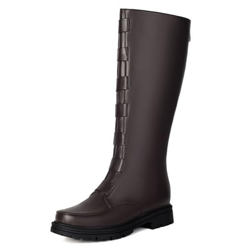MiaZane Damen Kniehohe Combat Stiefel Bequem Mit Chunky Plattform Blockabsatz Rund Zehen Zum Reinschlüpfen Mit Hinterem Reißverschluss Reitstiefel Für Freizeitkleidung,Brown (Velvet),35 EU von MiaZane