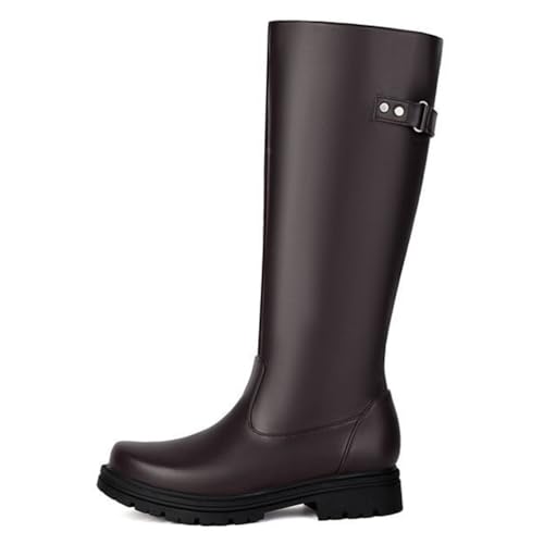 MiaZane Damen Kniehohe Combat Stiefel Plattform Blockabsatz Rund Zehen Zum Reinschlüpfen Mit Seitlichem Reißverschluss Reitstiefel Für Herbst Winter & Freizeitkleidung,Braun,48 EU von MiaZane