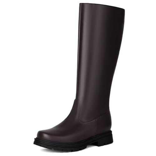 MiaZane Damen Kniehohe Stiefel Bequem Mit Niedrigem Blockabsatz Rund Zehen Zum Reinschlüpfen Mit Hinterem Reißverschluss Reitstiefel Für Herbst Winter & Freizeitkleidung,Braun,37 EU von MiaZane