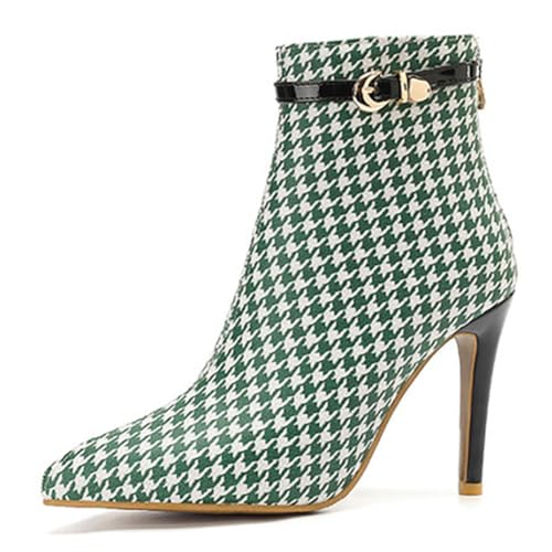 MiaZane Damen Mode Stiefeletten Stiletto Absatz Mit Schnallenriemen Reißverschluss Spitz Kurzstiefel Für Abend Cocktail Und Clubwear,Grün,45 EU von MiaZane