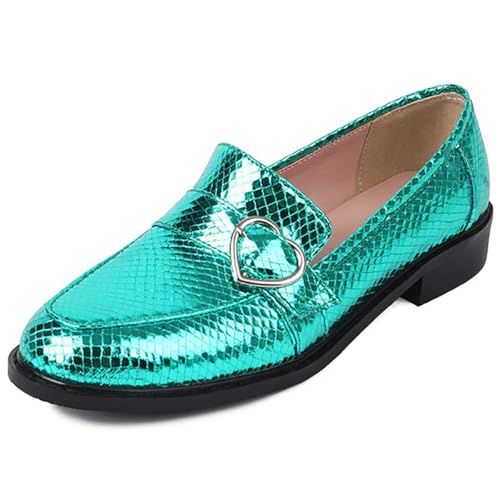 MiaZane Damen Niedrige Flache Runde Zehen Slip-On Loafers Freizeit Schuhe Für Frühling Und Herbst Atmungsaktive Mikrofaser Große Größen Verfügbar,Grün,42 EU von MiaZane