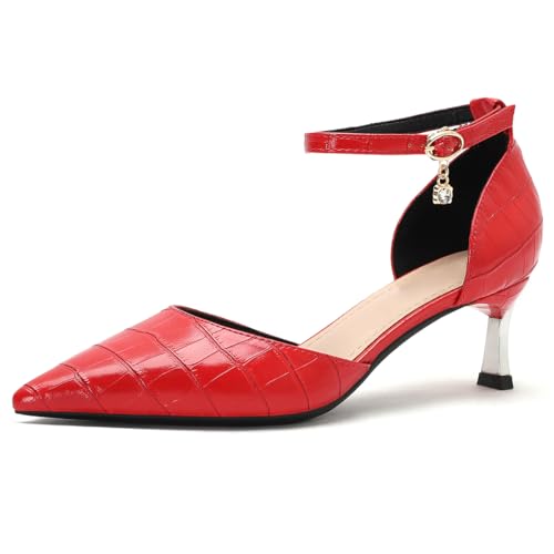 MiaZane Damen Pumps Hoher Absatz Krokodilmuster Stöckelschuh Spitze Zehen Schmaler Schlupf Abend Schuhe Für Büro Und Abendveranstaltungen,Red5cm,43 EU von MiaZane