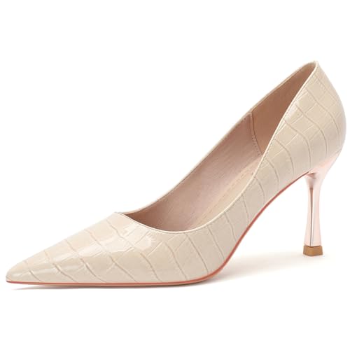 MiaZane Damen Pumps Stiletto Absatz Spitze Zehe Krokodil Lackleder Pumps für Büro Arbeit & Formelle Party Abendball Hochzeit Braut Damen Schuhe,Almond10cm,42 EU von MiaZane