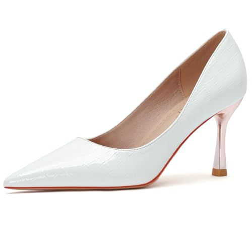 MiaZane Damen Pumps Stiletto Absatz Spitze Zehe Krokodil Lackleder Pumps für Büro Arbeit & Formelle Party Abendball Hochzeit Braut Damen Schuhe,Beige10cm,41 EU von MiaZane