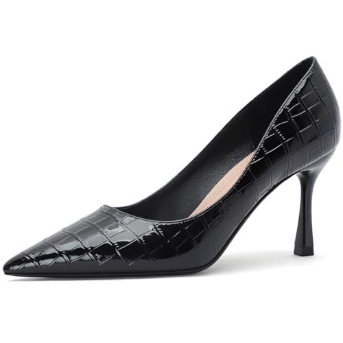 MiaZane Damen Pumps Stiletto Absatz Spitze Zehe Krokodil Lackleder Pumps für Büro Arbeit & Formelle Party Abendball Hochzeit Braut Damen Schuhe,Black10cm,35 EU von MiaZane