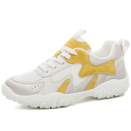 MiaZane Damen Schuhe Casual Atmungsaktiv Leicht Kreuzband Flachabsatz Sneakers Turnschuhe Laufschuhe Für Alltag Und Reise Echtes Leder Gummisohle,Gelb,40 EU MiaZane Damen Schuhe Casual Atmungsaktiv Leicht Kreuzband Flachabsatz Sneakers Turnschuhe Laufschuhe Für Alltag Und Reise Echtes Leder Gummisohle,Gelb,40 EU von MiaZane