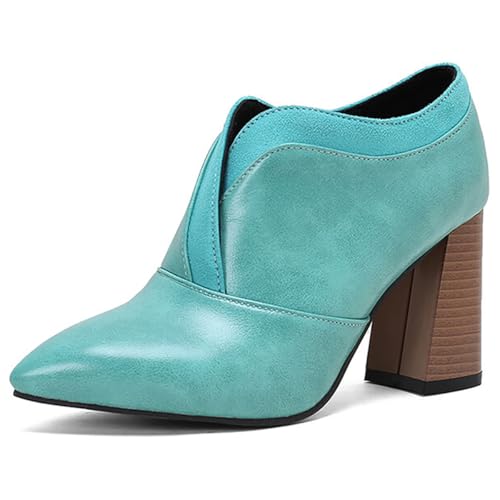 MiaZane Damen Spitzzehen Stiefeletten Chunky Blockabsatz Hoher Absatz Schuhe Formelle Geschäftlich Elegante Stiefel Für Frühling Und Herbst Büro Und Alltag,Blau,47 EU von MiaZane
