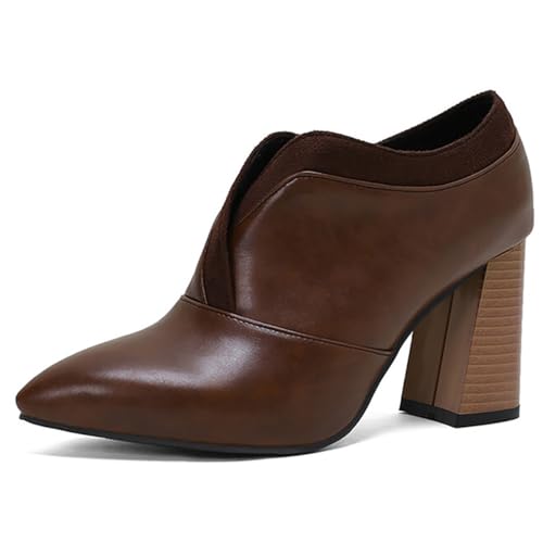 MiaZane Damen Spitzzehen Stiefeletten Chunky Blockabsatz Hoher Absatz Schuhe Formelle Geschäftlich Elegante Stiefel Für Frühling Und Herbst Büro Und Alltag,Braun,35 EU von MiaZane