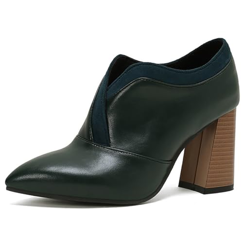 MiaZane Damen Spitzzehen Stiefeletten Chunky Blockabsatz Hoher Absatz Schuhe Formelle Geschäftlich Elegante Stiefel Für Frühling Und Herbst Büro Und Alltag,Grün,46 EU von MiaZane
