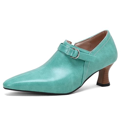 MiaZane Damen Stiefeletten Spitz Zehen Chunky Kitten Heel Ankle Boots Kleid Stiefel Für Frühling Und Herbst Büro Tragen Atmungsaktive Mikrofaserfutter,Blau,43 EU von MiaZane