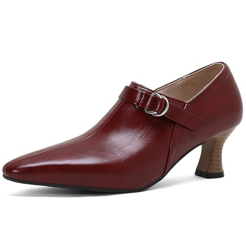 MiaZane Damen Stiefeletten Spitz Zehen Chunky Kitten Heel Ankle Boots Kleid Stiefel Für Frühling Und Herbst Büro Tragen Atmungsaktive Mikrofaserfutter,Burgundy,43 EU von MiaZane