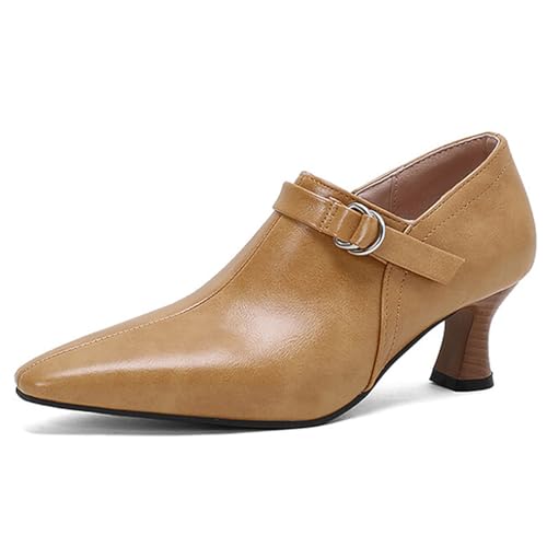MiaZane Damen Stiefeletten Spitz Zehen Chunky Kitten Heel Ankle Boots Kleid Stiefel Für Frühling Und Herbst Büro Tragen Atmungsaktive Mikrofaserfutter,Gelb,44 EU von MiaZane