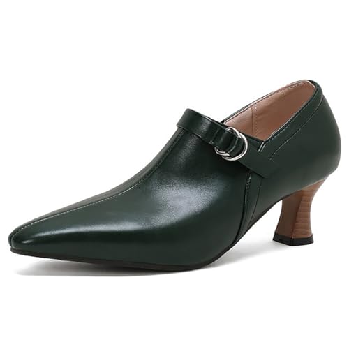MiaZane Damen Stiefeletten Spitz Zehen Chunky Kitten Heel Ankle Boots Kleid Stiefel Für Frühling Und Herbst Büro Tragen Atmungsaktive Mikrofaserfutter,Grün,36 EU von MiaZane