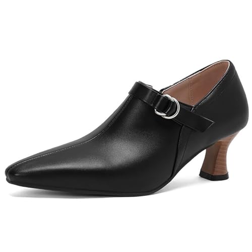 MiaZane Damen Stiefeletten Spitz Zehen Chunky Kitten Heel Ankle Boots Kleid Stiefel Für Frühling Und Herbst Büro Tragen Atmungsaktive Mikrofaserfutter,Schwarz,35 EU von MiaZane