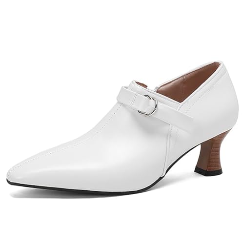 MiaZane Damen Stiefeletten Spitz Zehen Chunky Kitten Heel Ankle Boots Kleid Stiefel Für Frühling Und Herbst Büro Tragen Atmungsaktive Mikrofaserfutter,Weiß,35 EU von MiaZane