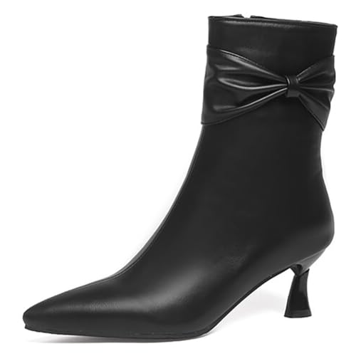 MiaZane Damen Stiefeletten Spitzzehen Kurzstiefel Kitten Heel Schleifen Detail Seiten Reißverschluss Kurze Mode Stiefel Für Herbst & Winter Streetwear & Alltag,Schwarz,45 EU von MiaZane