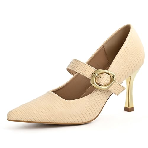 MiaZane Hof Schuhe Für Frauen Stöckelschuh Schnalle Riemen Spitze Zehe Mary Jane Pumps Bequem High Heel Abendkleid Schuhe Für Hochzeitsempfang Und Büro,Almond,36 EU von MiaZane