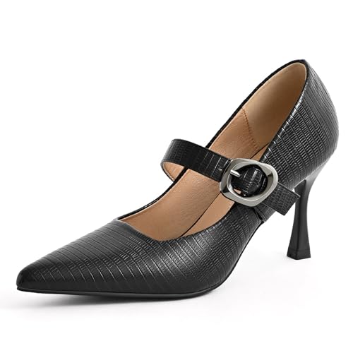 MiaZane Hof Schuhe Für Frauen Stöckelschuh Schnalle Riemen Spitze Zehe Mary Jane Pumps Bequem High Heel Abendkleid Schuhe Für Hochzeitsempfang Und Büro,Schwarz,38 EU von MiaZane