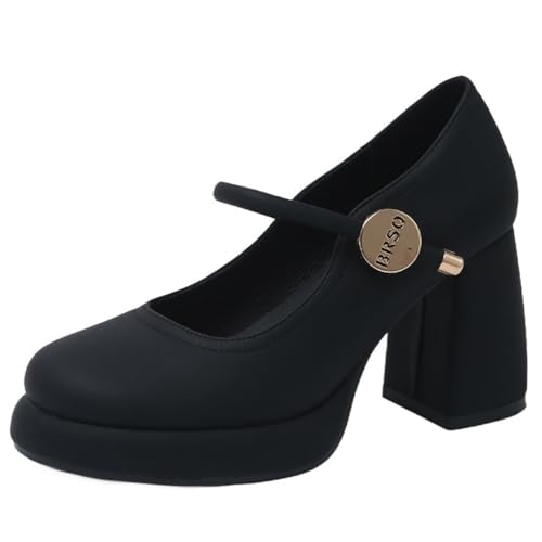 MiaZane Klassische High Heels Damen Runde Zeh Plateau Mary Jane Abendschuhe Schnalle Riemen Braut Pumps für Hochzeitsempfang & Brautjungfern Bankett,Round Black,42 EU von MiaZane