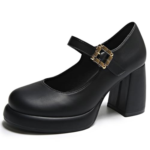 MiaZane Klassische High Heels Damen Runde Zeh Plateau Mary Jane Abendschuhe Schnalle Riemen Braut Pumps für Hochzeitsempfang & Brautjungfern Bankett,Schwarz,36 EU von MiaZane