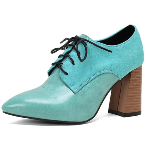 MiaZane Oxford Schuhe Damen Zweifarbig Wingtip Block Hochabsatz Spitze Zeh Schnürung Pumps für Frühlingshochzeit & Cocktail Empfang Weite Größe,Light Green,45 EU von MiaZane