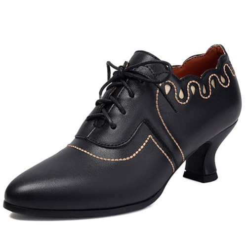 MiaZane Pumps Oxford Damen Robuster Blockabsatz Schnürung Spitze Zehe Gesellschaftsschuhe Vintage Brogues für Büro und Cocktailparty,Schwarz,43 EU von MiaZane